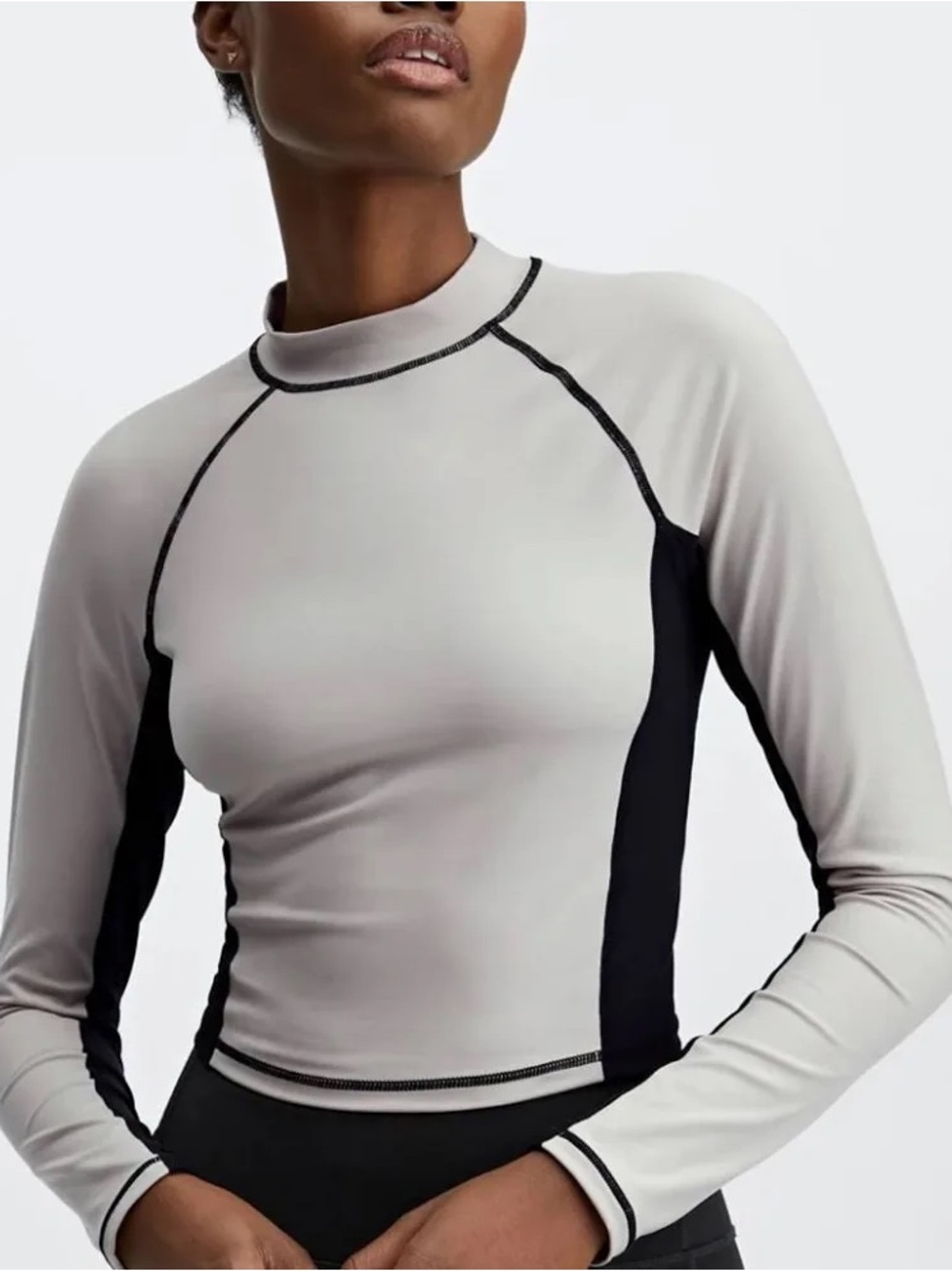 Fabletics Giana Mock Neck Long Sleeve Top 2X Gray Black NWOT